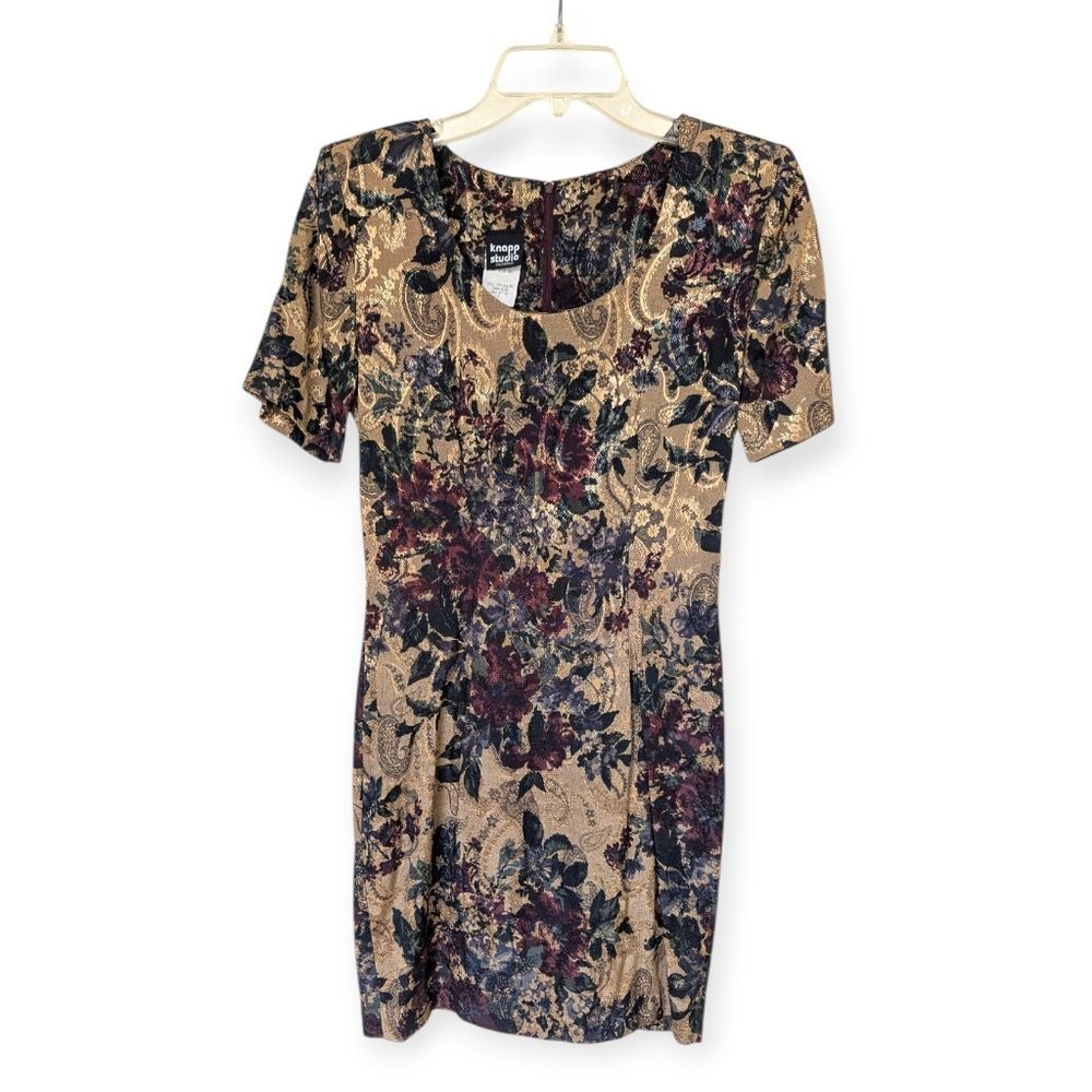 Vintage 80s Brocade Floral and Paisley Sheath Dress